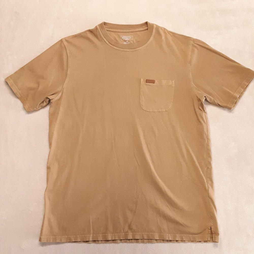 Pendleton Men's Short Sleeve DESCHUTES Pocket Tee L Tan Cowhide Leather  Crew